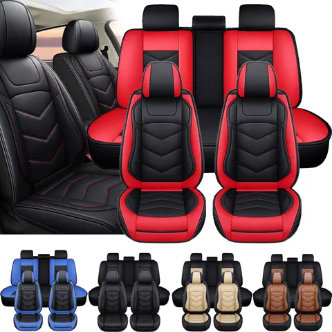 Fits for Toyota Tacoma Seat Covers 2005-2026 2023 2024 2025 Pickup Trucks, Arespark Premium Leather Car Seat Cover Full Set Airbag Compatible Car Front & Rear Cushions (5-Seat Full Set/Black-Red)