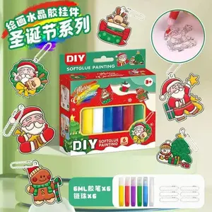 DIY No-Bake Glue Painting Keychain Toy for Kids Doodle Cartoon 3D Crystal Board Hanging Ornament Christmas Birthday Gift