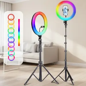 10-Inch RGB LED Ring Light with 17-74" Adjustable Tripod – 48 Color Modes Precise Brightness Control & Dimmable Lighting for TikTok/YouTube Videos, Live Streaming, Makeup, and Photography (Fits Cellphone)#Easter Day