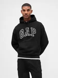 Adult Extra Heavyweight French Terry Oversized Logo Hoodie Color True Black