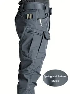 Men's Soft Shell Pants, Multiple Pockets, Comfortable Fabric, Regular Fit, Elastic Waist, Ideal for Daily Wear, Hiking, Outdoor, Casual Workwear