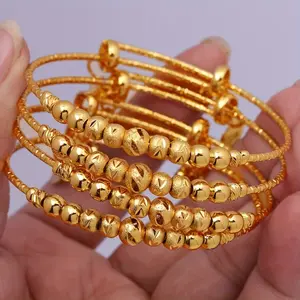 Women's Adjustable Minimalist Bangle Set - 3pcs Beaded Bracelets, Matching Copper Bangles for Casual Daily Fashion Costume Jewelry
