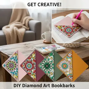 4 pcs Diamond Painting Bookmarks, DIY Diamond Art Kits for Adults, Book Corner - Protecting Bookmark Craft Supplies Kits for Book Lovers(Mandala)