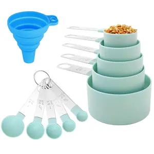 Measuring Cups And Spoons Set Of  Kitchen Gadgets 10 Pieces  Stackable Stainless Steel Handle For Dry Liquid Ingredient (lake Blue)