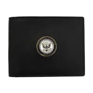 Officially Licensed "US NAVY" Medallion Genuine Leather Classic Handmade Wallet - Bifold Black
