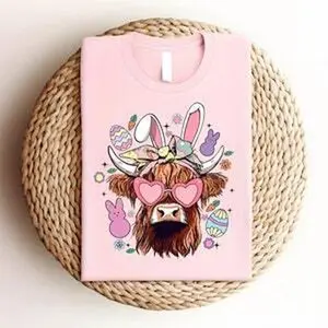 Easter Highland Cow Shirt, Highland Cow Shirt, Happy Easter Shirt, Happy Easter Day, Cute Bunny Shirt, Easter Peeps Shirt, Easter Girl Tee