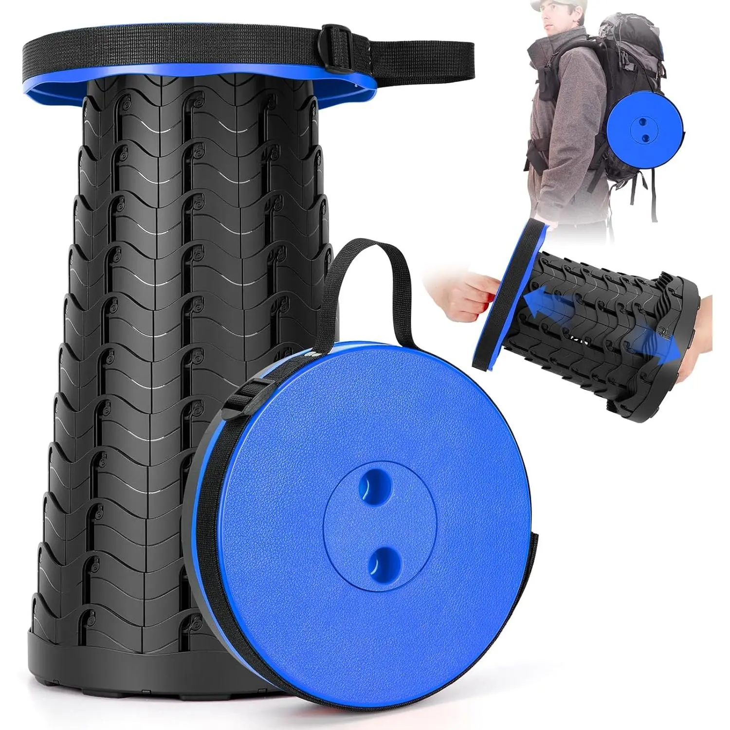 Adjustable Telescoping Stool for Camping & Fishing, Heavy-Duty Portable & Compact Design, 400lbs Load Capacity with Carrying Straps, Collapsible