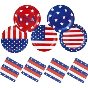 80 Pcs Bulk 4th of July Plates and Napkins Sets Serves 40 July 4th Dipsposable Paper Plates Decorations Décor Patriotic American Flag Birthday Party Favors Independence Day