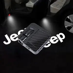 2Pcs Premium Carbon Fiber LED Car Door Welcome Light Set for Jeep Ford Chevrolet - 34+ HD Logos - Smart Infrared Sensor - Ultra-HD Glass Lens - Non-Destructive Installation