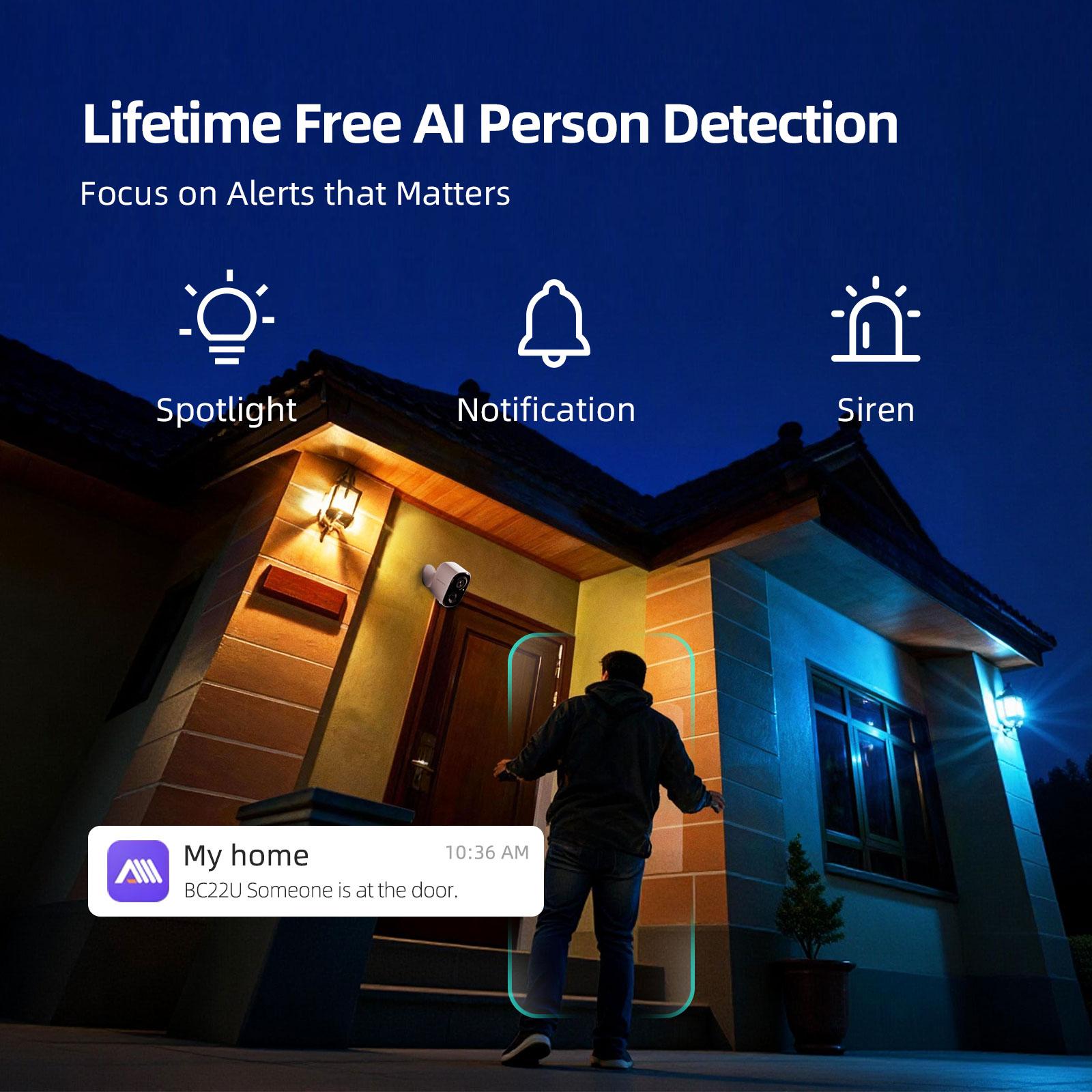 CINMOORE Wireless Smart Security Camera Indoor/Outdoor/Garage Camera, 2.5K QHD, Rechargeable Magnetic Installation, Color Night Vision, Free Local AI Motion/Person Detection Spotlight & Siren, 2-Way Audio Speaker, IP65 Weatherproof, App Remote Monitoring