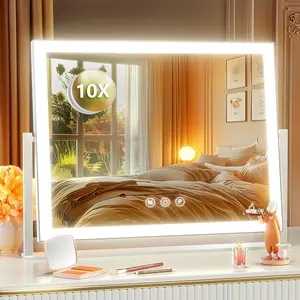Hollywood Vanity Mirror With Led Lights  – 3-Color Dimmable Lighting 5X Magnification Smart Touch 360° Rotation – Makeup Mirror Gift For Her
