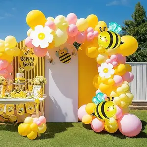 Spring Bee Balloons Garland Arch Kit Yellow white pastel pink green balloons with bee daisy balloonsfor What Will it Bee Gender Reveal Baby Shower Honey Bee Birthday decorations
