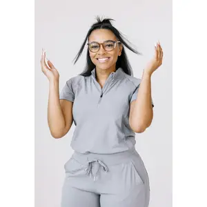 Short Sleeve Quarter Zip Scrub Top