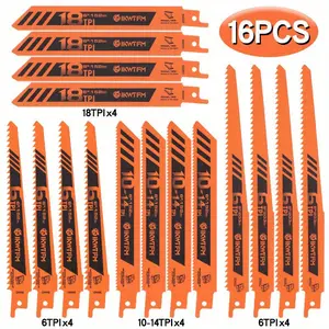 16pcs Reciprocating Saw Blade Set, Heavy Duty Saw Blades for Cutting Metal and Wood, Hardware