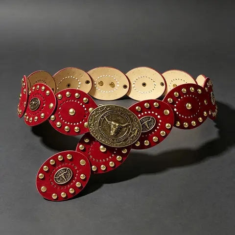 Y2K Boho Vintage PU Belt with Metal Buckle, Heart Motif & Concho Accents, Cowboy Chic Style, Perfect for Dresses & Casual Wear, All-Season Fashion Accessory