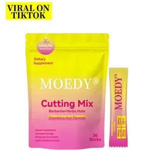 MOEDY Strawberry Acai Flavor Cutting Mix - Berberine + Yerba Mate forGym Goals, Metabolism & Energy Support, 30Sticks Drink Dietary Edible Fitness Optimum Healthy Supplement