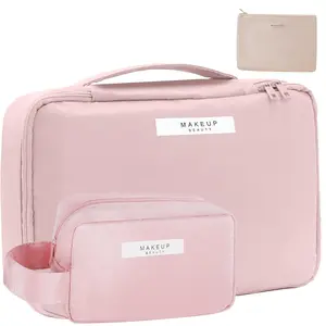 Set of 3 Travel Makeup Bags Cosmetic Toiletry Bags for Women and Men in Pink, Ideal for Organizing Personal Items