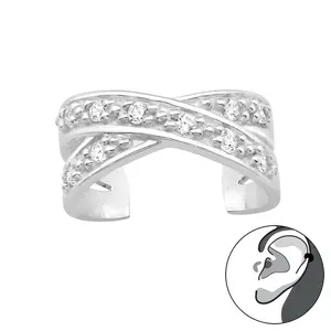 925 Sterling Silver Ear Cuff with Cubic Zirconia