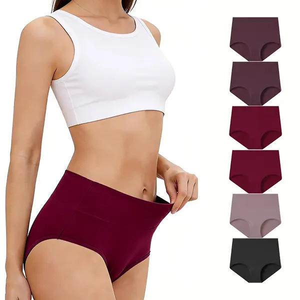 MhzyCaus 6-Pack High-Waisted Cotton Women's Panties, Cashmere-Soft & Breezy, Secure Full Coverage Briefs for Daily Grind, Springy & Color-True, Around-the-Clock Comfort lady panty Cotton Underwear breathable stretch basic rise fit heavy flow solid