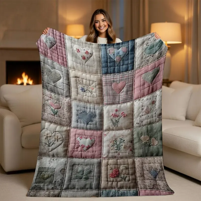 Ultra Soft Dachshund Print Flannel Patchwork Blanket - Multicolored Patch Blankets, Rustic Country Plaid & Stripes Wiener Dog Throw, Farmhouse Decor, Doxie Lover Gift, Dachshund Print Blankets