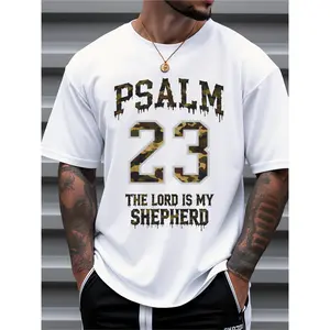 Men'S Christian Faith T-Shirt with 'The Lord is My Shepherd' Psalm 23 Print - 100% Classic Fit Short Sleeve Round Neck Casual Summer Shirt for Church, Daily Wear & Outdoor Activities - Breathable Bible Verse Apparel
