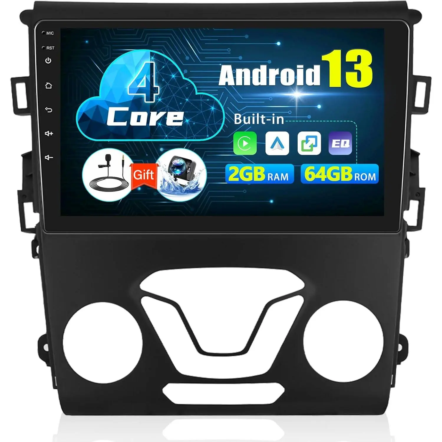 RIMOODY 2+64G Android 13 9 Inch Car Stereo for Ford Fusion Mondeo 2013-2019, In-Dash GPS Radio with Wireless CarPlay, Android Auto, WiFi Mirror Link, Bluetooth, FM RDS, EQ, SWC, Waterproof Night Vision AHD Backup Camera, RCA Cable, Voice Control