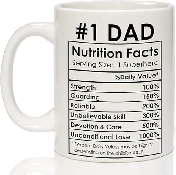 Dad Mug - Christmas Gifts for Dad Coffee Mug from Daughter Son - Best Daddy Gifts, #1 Daddy Nutrition Facts Cup - Happy Father Christmas Birthday Gift from Son Daughter