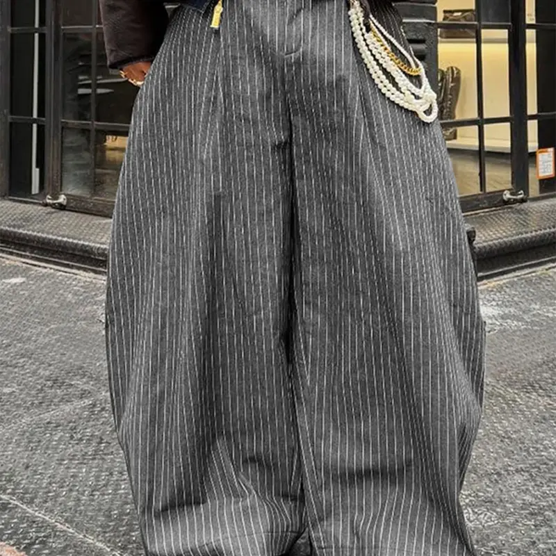 INCERUN  Men's Fashion Design Long Pants, Casual Striped Loose Fit Trousers, All Seasons Trousers, Casual Loose Comfy, Suitable for Daily Wear, Casual Fit Bottoms