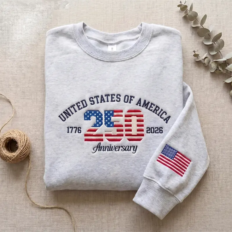 Embroidered USA 250th Anniversary Shirt, America Birthday 1776–2026 T-Shirt, Patriotic Stars Stripes T-Shirt, 4th Of July Gift
