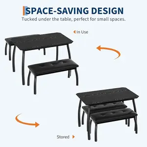 3-Piece Dining Table Set with 2 Upholstered Bench,Kitchen Table Set for 4 Metal Frame Breakfast Nook for Small Spaces, Kitchens,Apartment