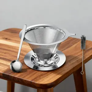 Pour Over Coffee Dripper Paperless Reusable Stainless Steel Cone Filter Double Mesh Design Single Cup Brew Maker for Perfect Extraction