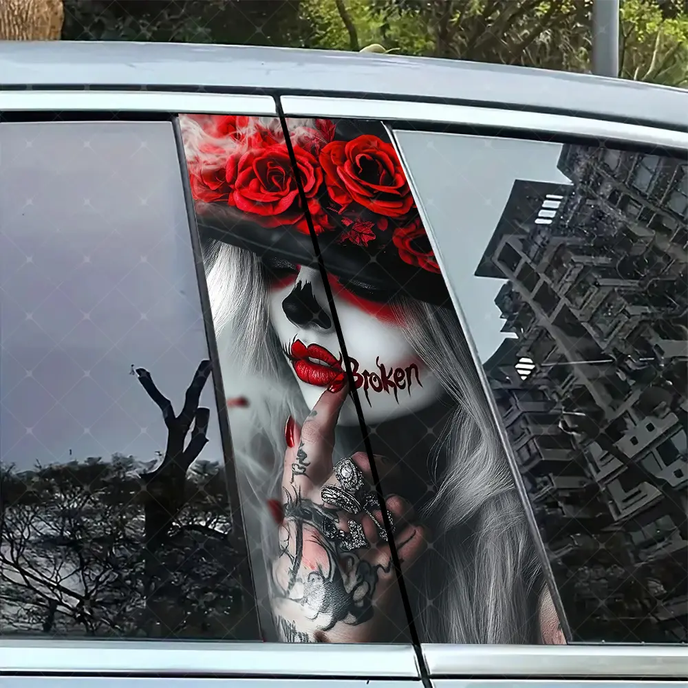 Gothic Beauty Car B-Pillar Sticker, Vinyl Decal, Easy Peel & Stick, Sunproof Waterproof Scratch-Resistant, Vehicle Exterior Decoration, Car Decoration, Car Stickers