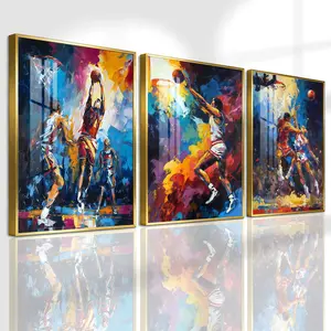 3 Count Aluminum Alloy Frame Canvas， Colorful Basketball Sports Art Fashion Poster， Modern Living Room Decoration， Light Luxury Family Art， Suitable For Bedroom， Corridor And Office Wall Decor， Gift