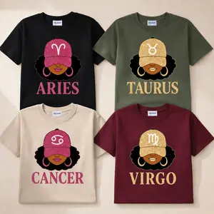 12 Zodiac Queen Graphic T-Shirt, Black Girl Astrology Shirt, Aries Taurus Cancer Virgo Tee, Glitter Horoscope Graphic Shirt, Afro Zodiac Apparel
