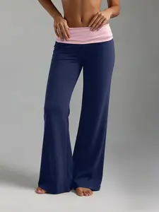 【LovelyWholesale】Women's Casual Patchwork Colorblock Waist Wide Leg Pants, Casual Loose Pants, Stylish High-Waisted Long Trousers, Casual Streetwear Trousers, Comfortable and Trendy Fashion，Perfect for Daily Wear， All Seasons