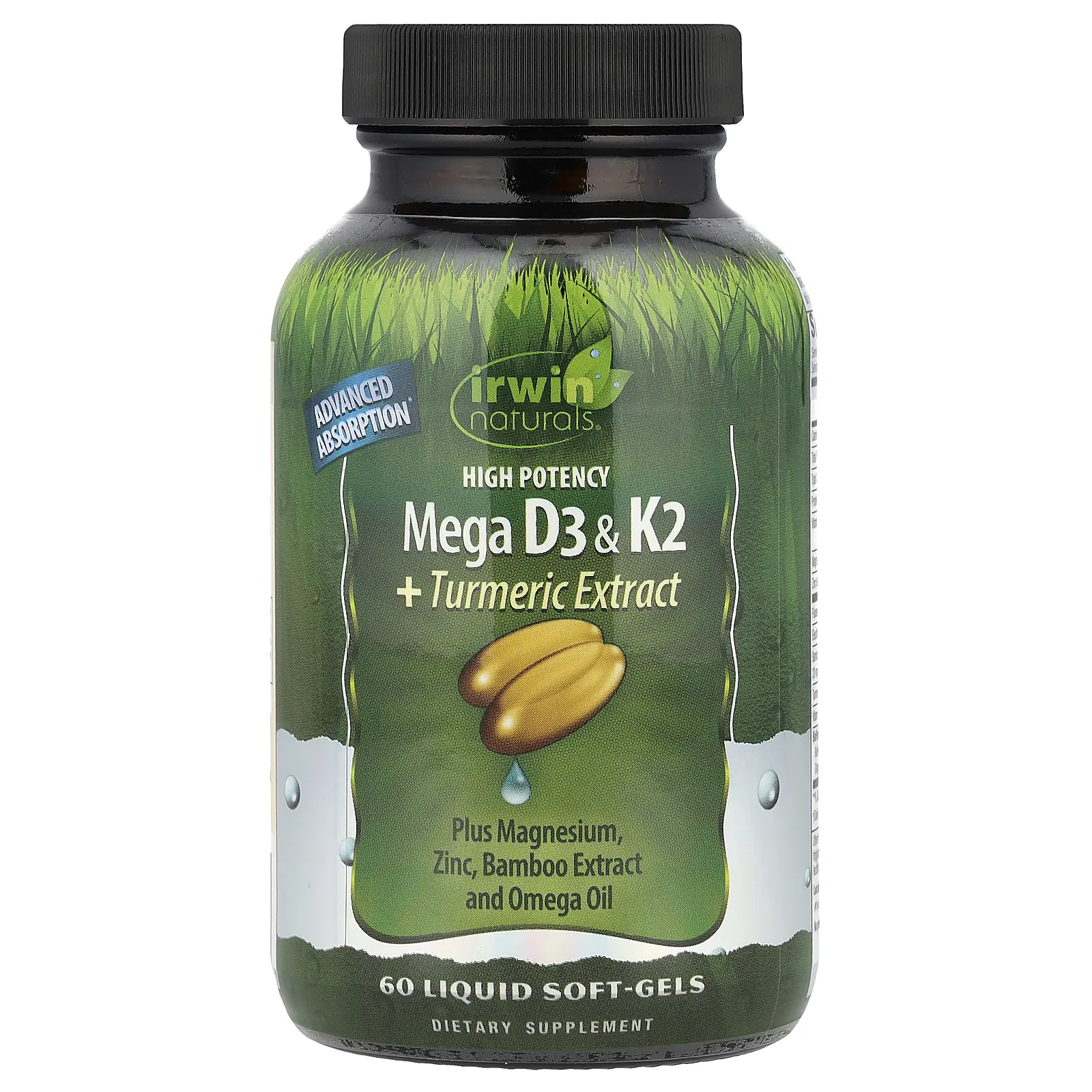 Irwin Naturals High Potency Mega D3 & K2 + Turmeric Extract, 60 Liquid Soft-Gels