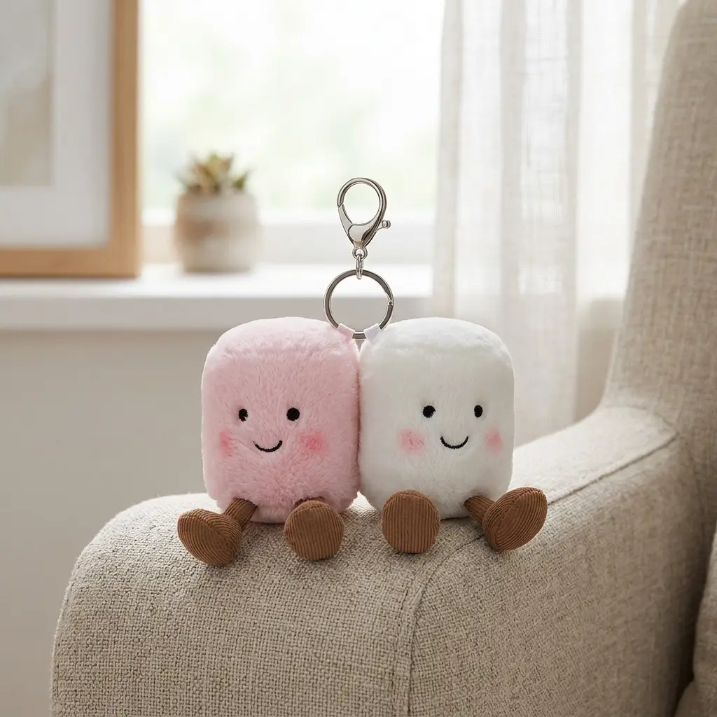 Jellycat Amuseables 2-Marshmallows Plush Bag Charm Keychain, Soft Cute Fashion Accessory for Gifting