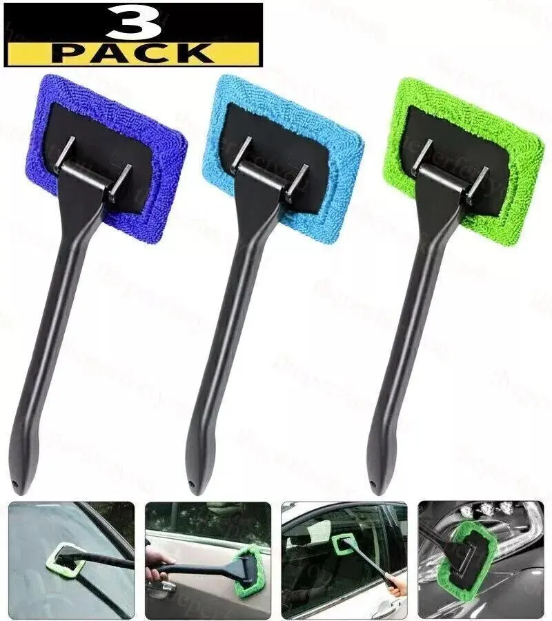 3 Pack Window Windshield Cleaning Tool Microfiber Car Wiper Cleaner Glass Brush Microfiber Car Wiper Windshield Cleaning Auto Glass Window Cleaner Brush Tool, Car Cleaning Supplies, Microfiber Material