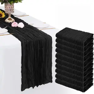 10 Pack Black Cheesecloth Table Runner Gauze Rustic Sheer 35 x 70 inch Black Cheese Cloth Table for Wedding Party Bridal Shower