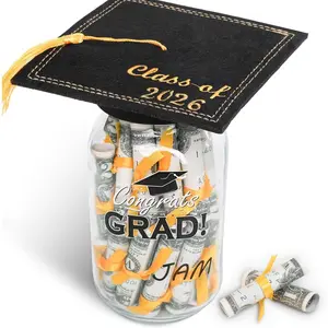 Graduation Gifts 2026 Personalized Name Graduation Mason Jar Filled with Money & Class of 2026 Cap Kit Centerpieces Congrats Decorations Party Supplies for Him Her Women Men College High School