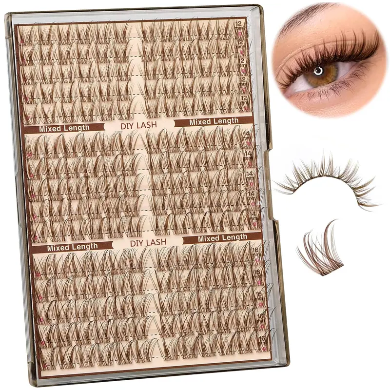 Natural Eyelash Clusters, Invisible Band Lash Extensions, 12-16mm D Curl, Transparent Band, Single Cluster, DIY Thick Lashes, 180pcs Makeup, Cosmetic False Lashes