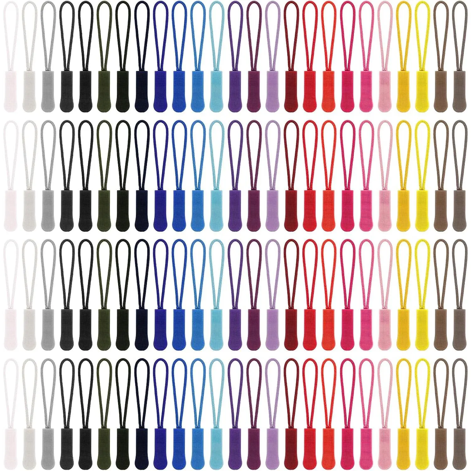 100 count 25 Colors Nylon Zipper Pull Replacement Nylon Cord Zipper Tag  Cord Fixer Zippers for Clothes Luggage Backpacks Jackets Handbag