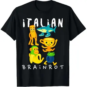 🎨[100% Cotton][Graphic Tee]100% Cotton Funny Italian Brainrot Meme T-Shirt – Cartoon Crayon Kindergarten Kids Tee, Hilarious Viral Meme Graphic Shirt, Weird & Cute Meme Lover Gift, Kids & Adults, Birthday, Holiday, Party, Internet Culture Apparel