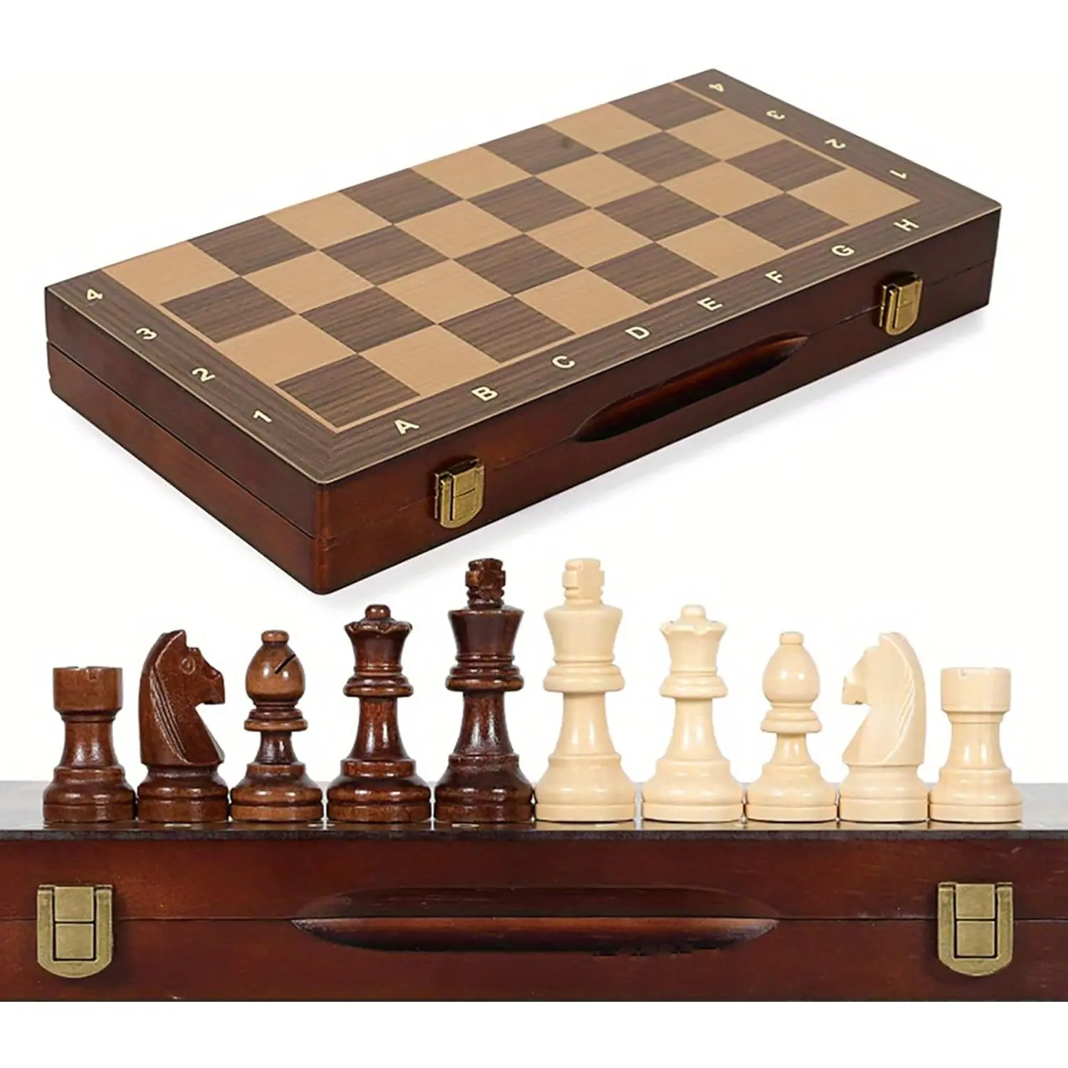 15-Inch Magnetic Wooden Chess Set - Handcrafted Foldable Tabletop Game with 2 Extra Queens, Family Board Game for Adults & Beginners, Tabletop Games