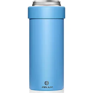 Stainless Steel Insulated Cooler for 12oz Slim Cans - Skinny Can Drink Holder for Hard Seltzer, Beer, Soda and Energy Drinks, Sky Blue