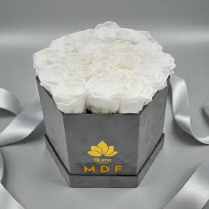 Medium Grey Suede Hexagon Box - Preserved Roses