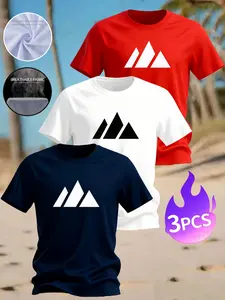 Men's Fashion Casual Loose Fit Short Sleeve T-Shirt, Professional Print Design, Round Neck, Micro Stretch Fabric, Outdoor Running Gym Wear, Gym Workout Tee