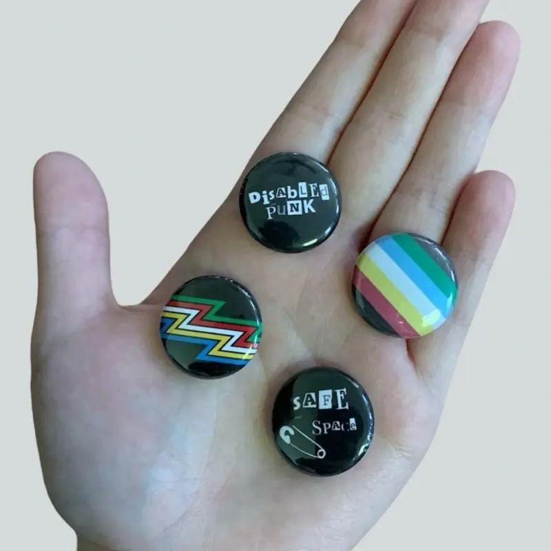 Disability Pride Flag Button Pin - Safety Pin - Safe Space - Chronic Illness - Punk Alternative Goth