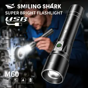 【SD-5450】SmilingShark LED Torch Light Super Bright M60 6000LM 1km Long Shot Powerful Flashlight Zoomable 5Modes Type-C Rechargeable 26700 for Camping Hiking Household