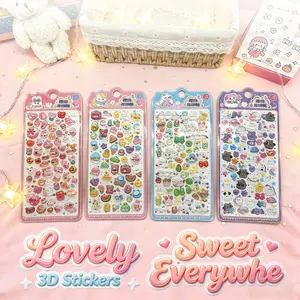 4pcs Cute 3D Solid Embossed Stickers for Kids Girls, Gold Foil Cartoon Decorative Decals, DIY Scrapbook Water Bottle Laptop Arts Crafts, Christmas Easter Reward Gifts for Students